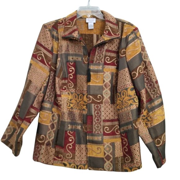 Renaissance | Multi Color Tapestry Jacket Front Zip | Size 2X - Picture 2 of 9